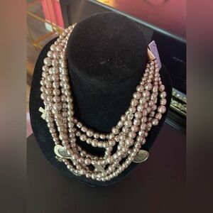 Chicos Rose colored beaded necklace with coins and drop earrings 
NWT